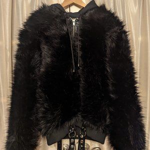 Dolls Kill Current Mood Black Fake As F#ck Faux Fur Jacket - Size M